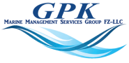 Logo of GPK Marine Management Services Group, featuring stylized blue waves and the company’s name in bold blue letters.